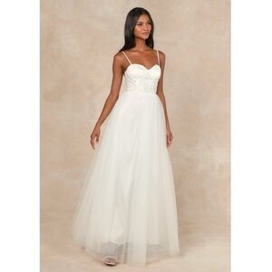 Lulus Ethereal Romance White Sleeveless Embroidered Bustier Maxi Dress